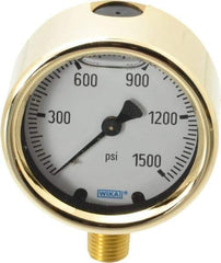 Wika - 2-1/2" Dial, 1/4 Thread, 0-1,500 Scale Range, Pressure Gauge - Lower Connection Mount, Accurate to 1.5% of Scale - USA Tool & Supply