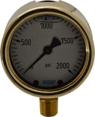 Wika - 2-1/2" Dial, 1/4 Thread, 0-2,000 Scale Range, Pressure Gauge - Lower Connection Mount, Accurate to 1.5% of Scale - USA Tool & Supply
