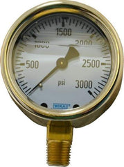 Wika - 2-1/2" Dial, 1/4 Thread, 0-3,000 Scale Range, Pressure Gauge - Lower Connection Mount, Accurate to 1.5% of Scale - USA Tool & Supply
