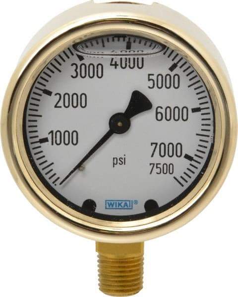 Wika - 2-1/2" Dial, 1/4 Thread, 0-7,500 Scale Range, Pressure Gauge - Lower Connection Mount, Accurate to 1.5% of Scale - USA Tool & Supply