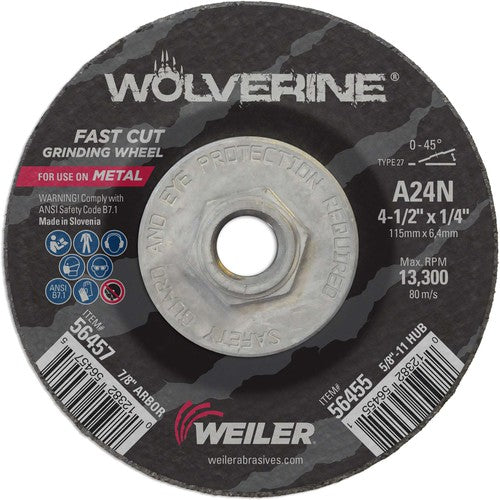 Vortec Pro 4-1/2″ × 1/4″ Type 27 Grinding Wheel, A24N, 5/8″-11 UNC Nut - USA Tool & Supply