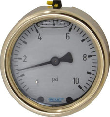 Wika - 2-1/2" Dial, 1/4 Thread, 0-10 Scale Range, Pressure Gauge - Back Connection Mount, Accurate to 1.5% of Scale - USA Tool & Supply