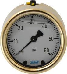 Wika - 2-1/2" Dial, 1/4 Thread, 0-60 Scale Range, Pressure Gauge - Back Connection Mount, Accurate to 1.5% of Scale - USA Tool & Supply