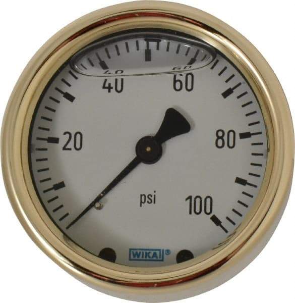 Wika - 2-1/2" Dial, 1/4 Thread, 0-100 Scale Range, Pressure Gauge - Back Connection Mount, Accurate to 1.5% of Scale - USA Tool & Supply