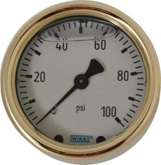 Wika - 2-1/2" Dial, 1/4 Thread, 0-100 Scale Range, Pressure Gauge - Back Connection Mount, Accurate to 1.5% of Scale - USA Tool & Supply