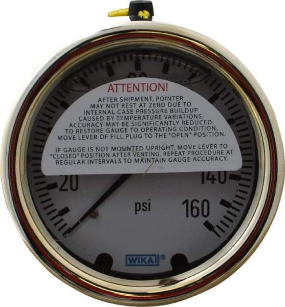 Wika - 2-1/2" Dial, 1/4 Thread, 0-160 Scale Range, Pressure Gauge - Back Connection Mount, Accurate to 1.5% of Scale - USA Tool & Supply