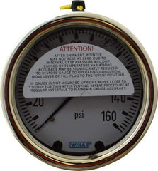 Wika - 2-1/2" Dial, 1/4 Thread, 0-160 Scale Range, Pressure Gauge - Back Connection Mount, Accurate to 1.5% of Scale - USA Tool & Supply