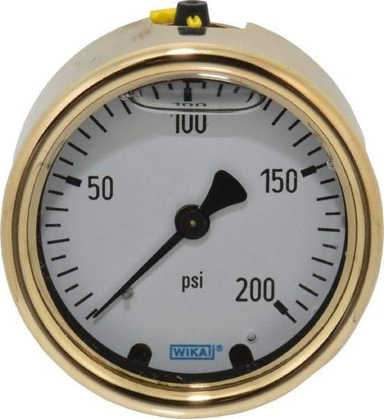 Wika - 2-1/2" Dial, 1/4 Thread, 0-200 Scale Range, Pressure Gauge - Back Connection Mount, Accurate to 1.5% of Scale - USA Tool & Supply