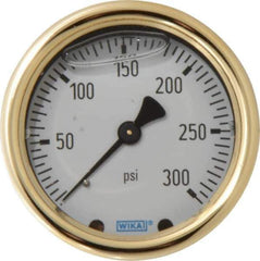 Wika - 2-1/2" Dial, 1/4 Thread, 0-300 Scale Range, Pressure Gauge - Back Connection Mount, Accurate to 1.5% of Scale - USA Tool & Supply