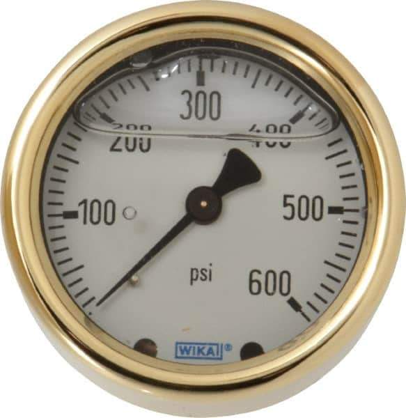 Wika - 2-1/2" Dial, 1/4 Thread, 0-600 Scale Range, Pressure Gauge - Back Connection Mount, Accurate to 1.5% of Scale - USA Tool & Supply