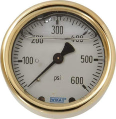 Wika - 2-1/2" Dial, 1/4 Thread, 0-600 Scale Range, Pressure Gauge - Back Connection Mount, Accurate to 1.5% of Scale - USA Tool & Supply