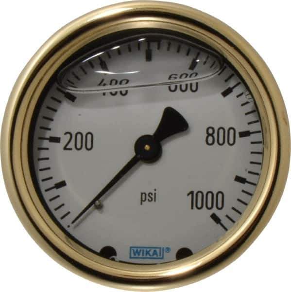 Wika - 2-1/2" Dial, 1/4 Thread, 0-1,000 Scale Range, Pressure Gauge - Back Connection Mount, Accurate to 1.5% of Scale - USA Tool & Supply