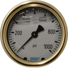 Wika - 2-1/2" Dial, 1/4 Thread, 0-1,000 Scale Range, Pressure Gauge - Back Connection Mount, Accurate to 1.5% of Scale - USA Tool & Supply