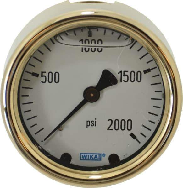 Wika - 2-1/2" Dial, 1/4 Thread, 0-2,000 Scale Range, Pressure Gauge - Back Connection Mount, Accurate to 1.5% of Scale - USA Tool & Supply