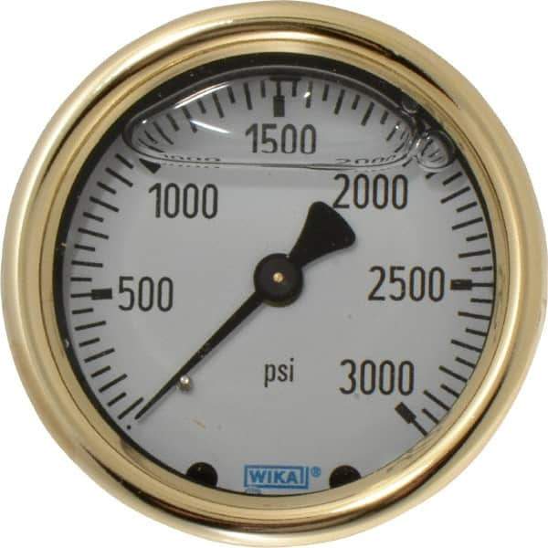 Wika - 2-1/2" Dial, 1/4 Thread, 0-3,000 Scale Range, Pressure Gauge - Back Connection Mount, Accurate to 1.5% of Scale - USA Tool & Supply