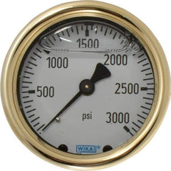 Wika - 2-1/2" Dial, 1/4 Thread, 0-3,000 Scale Range, Pressure Gauge - Back Connection Mount, Accurate to 1.5% of Scale - USA Tool & Supply