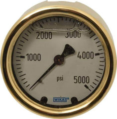 Wika - 2-1/2" Dial, 1/4 Thread, 0-5,000 Scale Range, Pressure Gauge - Back Connection Mount, Accurate to 1.5% of Scale - USA Tool & Supply