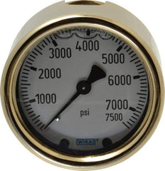 Wika - 2-1/2" Dial, 1/4 Thread, 0-7,500 Scale Range, Pressure Gauge - Back Connection Mount, Accurate to 1.5% of Scale - USA Tool & Supply