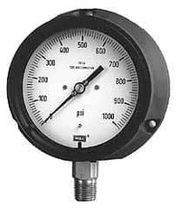 Wika - 4-1/2" Dial, 1/2 Thread, 0-200 Scale Range, Pressure Gauge - Lower Connection, Rear Flange Connection Mount, Accurate to 0.5% of Scale - USA Tool & Supply