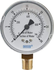 Wika - 2-1/2" Dial, 1/4 Thread, 0-30/0-760 Scale Range, Pressure Gauge - Lower Connection Mount, Accurate to 1.5% of Scale - USA Tool & Supply