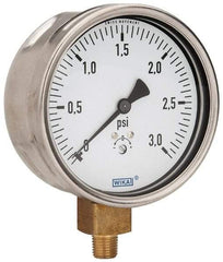 Wika - 4" Dial, 1/4 Thread, 0-3 Scale Range, Pressure Gauge - Lower Connection Mount, Accurate to 1.5% of Scale - USA Tool & Supply