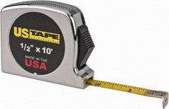 US Tape - 10' x 1/2" Yellow Blade Tape Measure - 1/16" Graduation, Inch Graduation Style, Silver Case - USA Tool & Supply