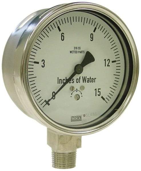 Wika - 4" Dial, 1/4 Thread, 0-100/0-2,500 Scale Range, Pressure Gauge - Lower Connection Mount, Accurate to 1.5% of Scale - USA Tool & Supply