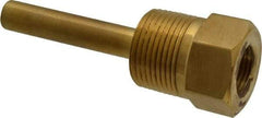 Alloy Engineering - 4 Inch Overall Length, 1 Inch Thread, Brass Standard Thermowell - 2-1/2 Inch Insertion Length - USA Tool & Supply