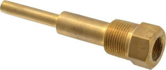 Alloy Engineering - 6 Inch Overall Length, 1 Inch Thread, Brass Standard Thermowell - 4-1/2 Inch Insertion Length - USA Tool & Supply