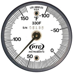 PTC Instruments - -100 to 160°F, 2 Inch Dial Diameter, Dual Magnet Mount Thermometer - 2° Division Graduation - USA Tool & Supply