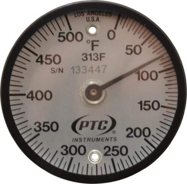 PTC Instruments - 500°F, 2 Inch Dial Diameter, Dual Magnet Mount Thermometer - 5° Division Graduation - USA Tool & Supply