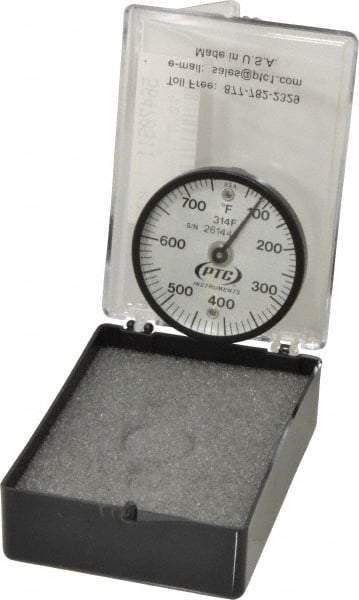 PTC Instruments - 50 to 750°F, 2 Inch Dial Diameter, Dual Magnet Mount Thermometer - 10° Division Graduation - USA Tool & Supply