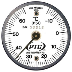 PTC Instruments - -15 to 65°C, 2 Inch Dial Diameter, Dual Magnet Mount Thermometer - 1° Division Graduation - USA Tool & Supply