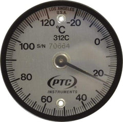 PTC Instruments - -20 to 120°C, 2 Inch Dial Diameter, Dual Magnet Mount Thermometer - 1° Division Graduation - USA Tool & Supply
