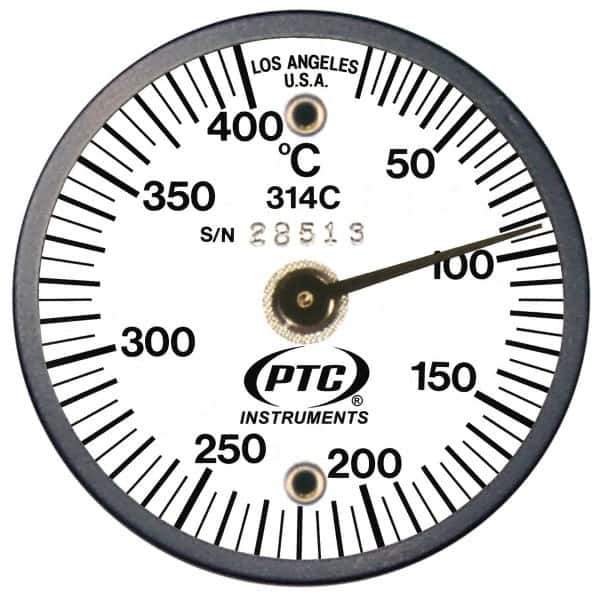 PTC Instruments - 10 to 400°C, 2 Inch Dial Diameter, Dual Magnet Mount Thermometer - 5° Division Graduation - USA Tool & Supply