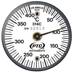 PTC Instruments - 10 to 400°C, 2 Inch Dial Diameter, Dual Magnet Mount Thermometer - 5° Division Graduation - USA Tool & Supply