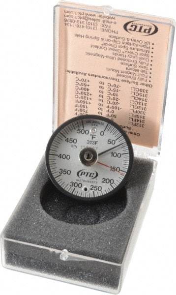 PTC Instruments - 500°F, 2 Inch Dial Diameter, Dual Magnet Mount Thermometer - 5° Division Graduation - USA Tool & Supply