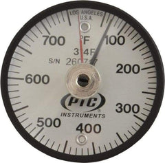 PTC Instruments - 50 to 750°F, 2 Inch Dial Diameter, Dual Magnet Mount Thermometer - 10° Division Graduation - USA Tool & Supply
