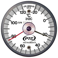 PTC Instruments - -20 to 120°C, 2 Inch Dial Diameter, Dual Magnet Mount Thermometer - 1° Division Graduation - USA Tool & Supply