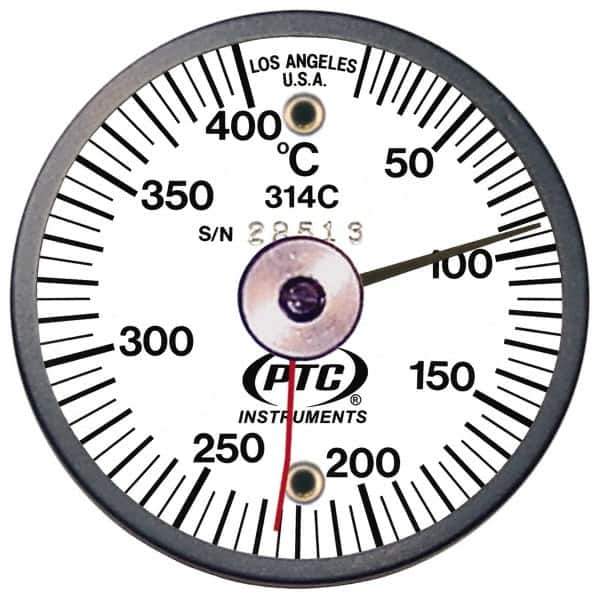 PTC Instruments - 10 to 400°C, 2 Inch Dial Diameter, Dual Magnet Mount Thermometer - 5° Division Graduation - USA Tool & Supply