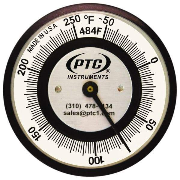 PTC Instruments - -50 to 250°F, 2 Inch Dial Diameter, Pipe Surface Clip On Thermometer - 2° Division Graduation - USA Tool & Supply