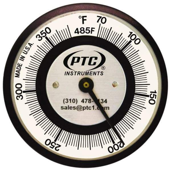 PTC Instruments - 70 to 370°F, 2 Inch Dial Diameter, Pipe Surface Clip On Thermometer - 2° Division Graduation - USA Tool & Supply