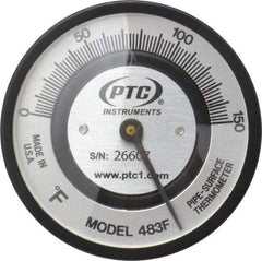 PTC Instruments - 150°F, 2 Inch Dial Diameter, Pipe Surface Spring Held Thermometer - 2° Division Graduation - USA Tool & Supply