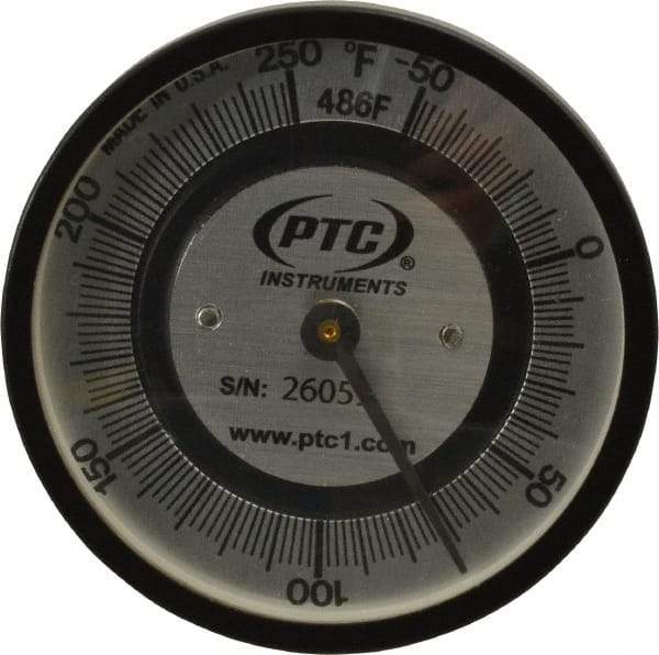 PTC Instruments - -50 to 250°F, 2 Inch Dial Diameter, Pipe Surface Spring Held Thermometer - 2° Division Graduation - USA Tool & Supply