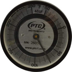 PTC Instruments - -50 to 250°F, 2 Inch Dial Diameter, Pipe Surface Spring Held Thermometer - 2° Division Graduation - USA Tool & Supply