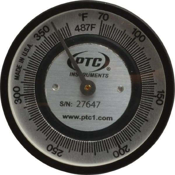 PTC Instruments - 70 to 370°F, 2 Inch Dial Diameter, Pipe Surface Spring Held Thermometer - 2° Division Graduation - USA Tool & Supply