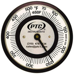 PTC Instruments - 70 to 500°F, 2 Inch Dial Diameter, Pipe Surface Spring Held Thermometer - 5° Division Graduation - USA Tool & Supply