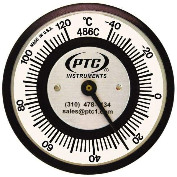 PTC Instruments - -40 to 120°C, 2 Inch Dial Diameter, Pipe Surface Spring Held Thermometer - 2° Division Graduation - USA Tool & Supply