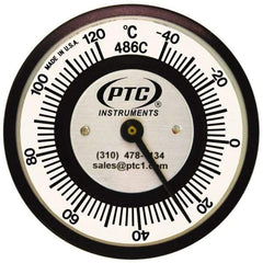 PTC Instruments - -40 to 120°C, 2 Inch Dial Diameter, Pipe Surface Spring Held Thermometer - 2° Division Graduation - USA Tool & Supply