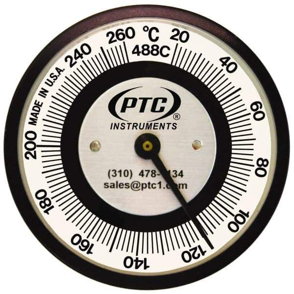 PTC Instruments - 20 to 260°C, 2 Inch Dial Diameter, Pipe Surface Spring Held Thermometer - 5° Division Graduation - USA Tool & Supply